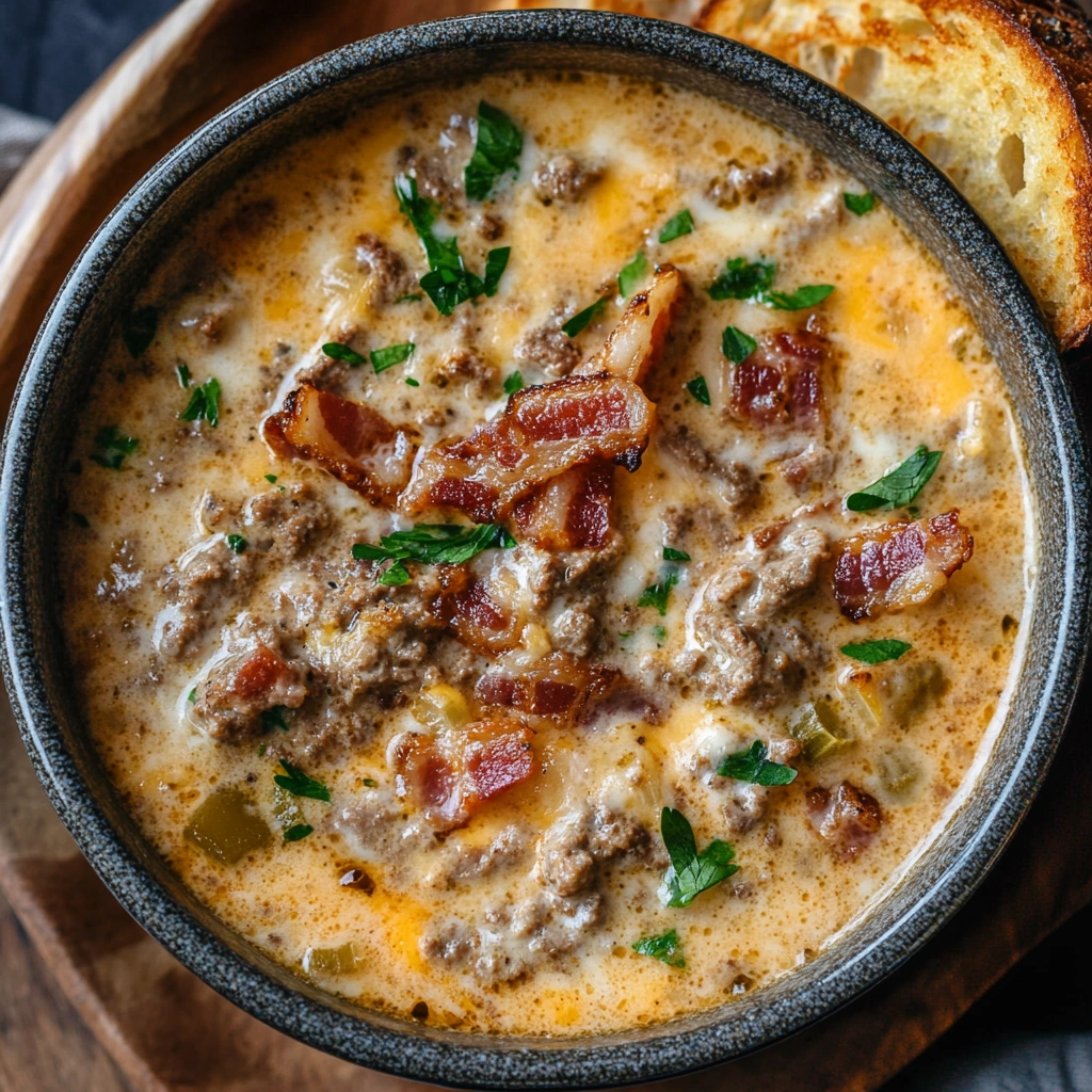 Philly Cheesesteak Soup with Bacon in One Pot