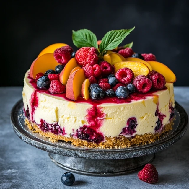 summer berry and peach cheesecake