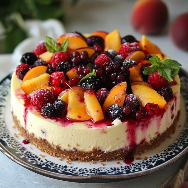 summer berry and peach cheesecake