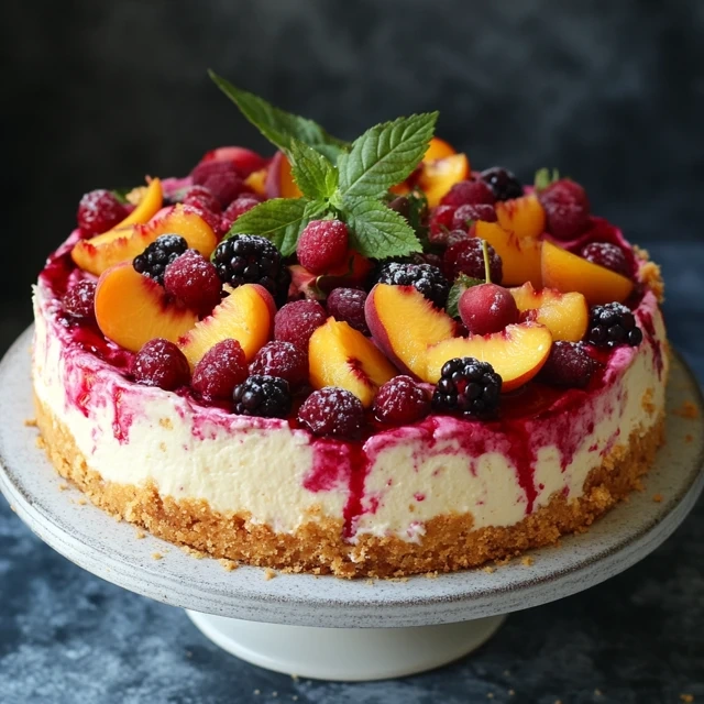 summer berry and peach cheesecake