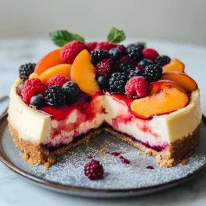 summer berry and peach cheesecake