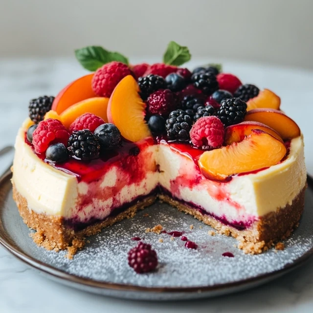summer berry and peach cheesecake