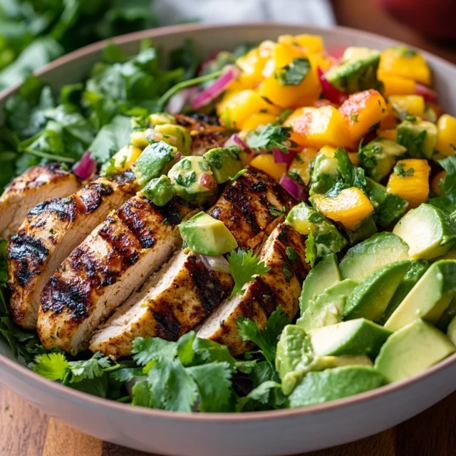 cilantro lime chicken salad with mango avocado salsa