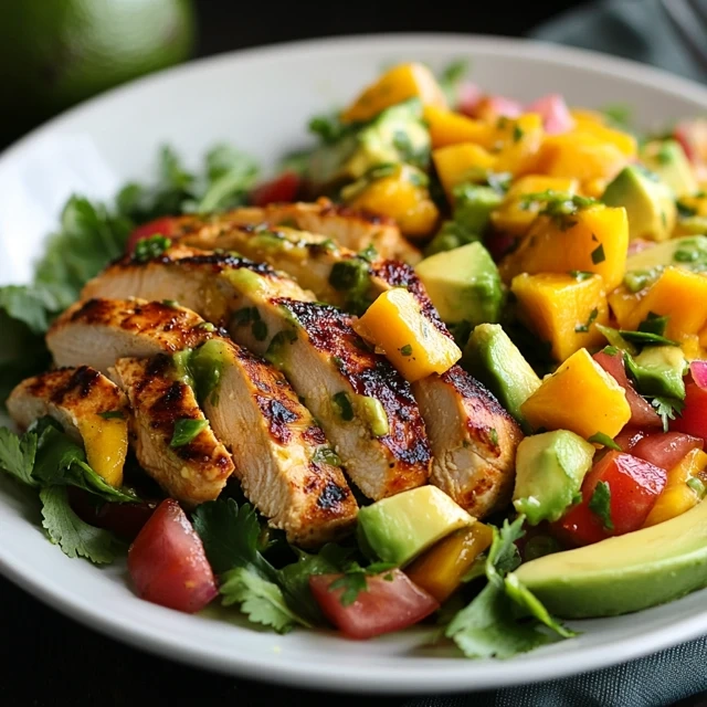 cilantro lime chicken salad with mango avocado salsa