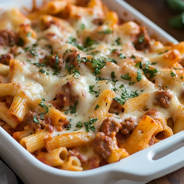 cheesy baked ziti with ricotta and sausage