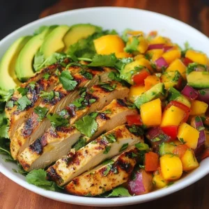 cilantro lime chicken salad with mango avocado salsa