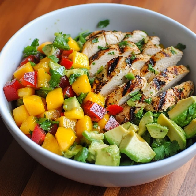 cilantro lime chicken salad with mango avocado salsa