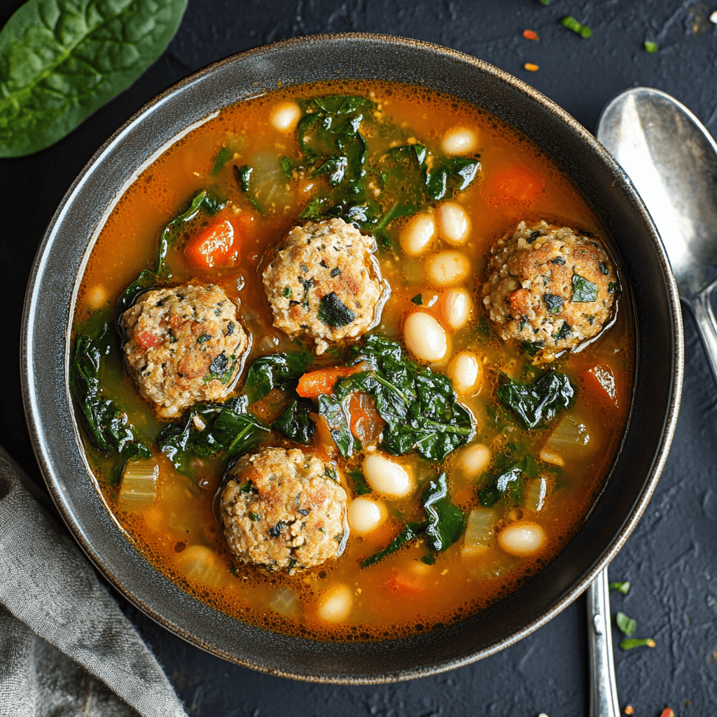 Spinach and White Bean Meatball Soup
