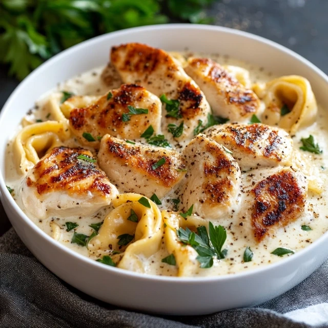 Asiago Tortellini Alfredo with Grilled Chicken
