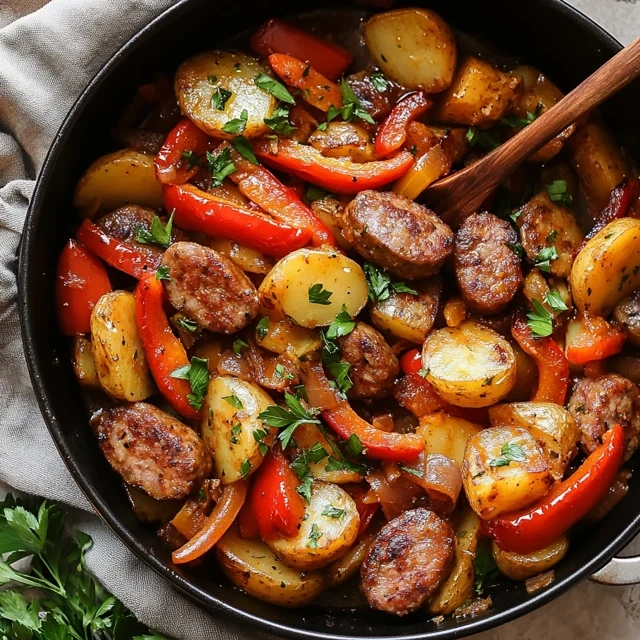 one pot sausage, peppers, and potatoes