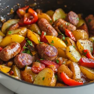 one pot sausage, peppers, and potatoes