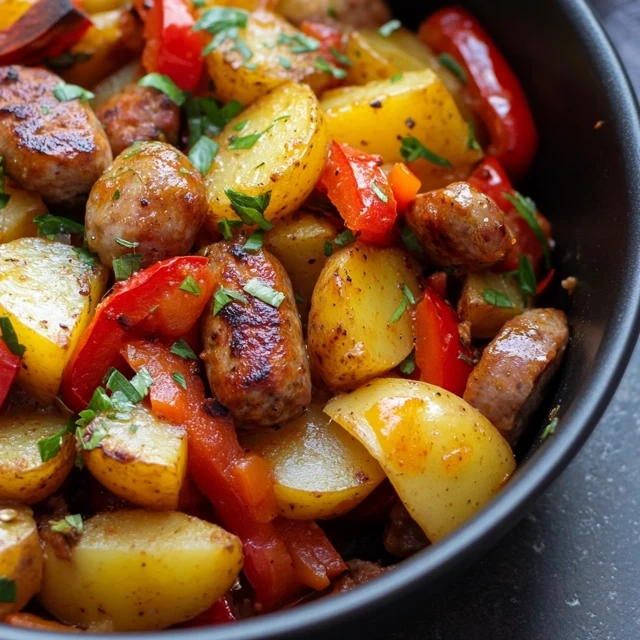 one pot sausage, peppers, and potatoes