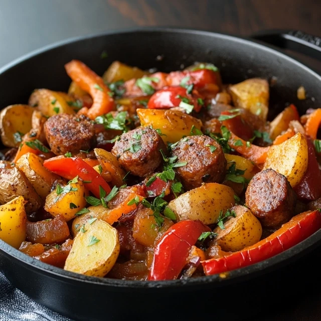 one pot sausage, peppers, and potatoes