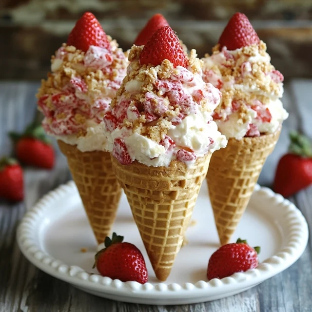 strawberry crunch cheesecake cones