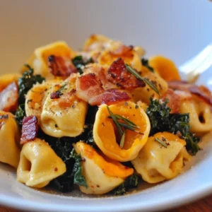 Easy Tortellini with Butternut Squash, Kale, and Bacon