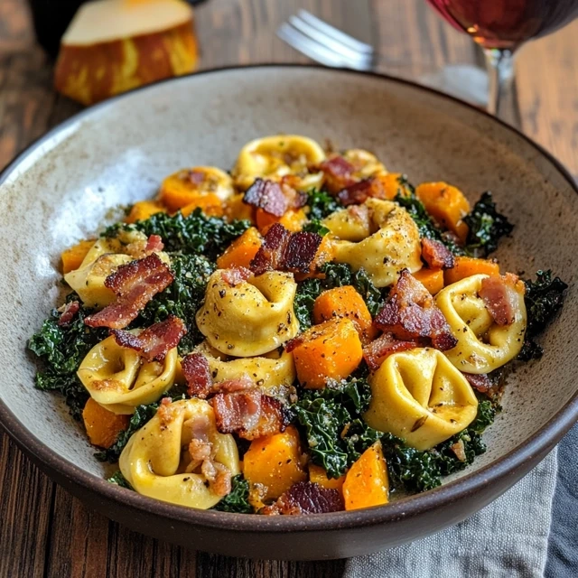 Easy Tortellini with Butternut Squash, Kale, and Bacon