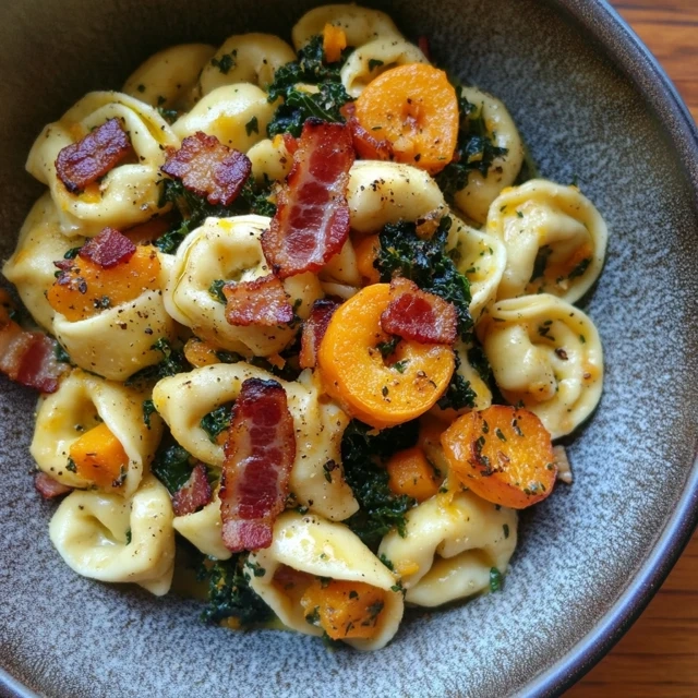 Easy Tortellini with Butternut Squash, Kale, and Bacon