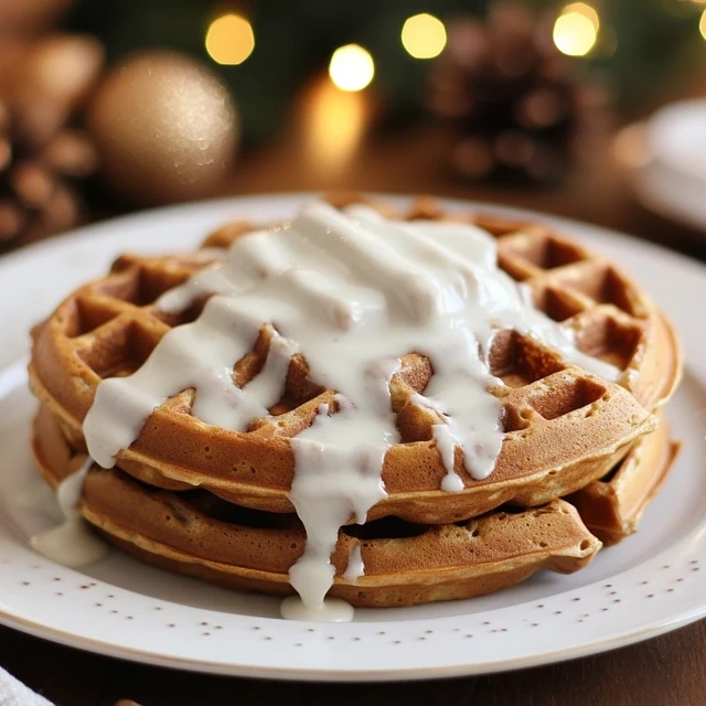 Gingerbread Waffles with Cream Cheese Glaze