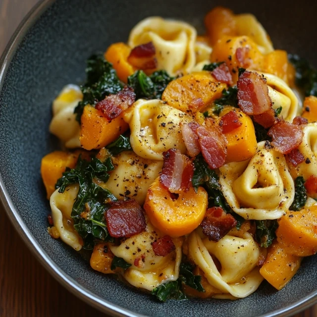 Easy Tortellini with Butternut Squash, Kale, and Bacon