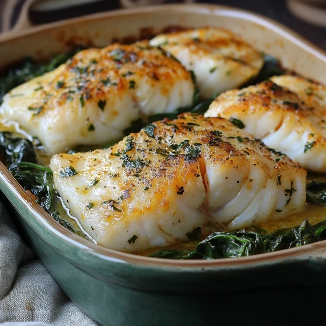Baked cod and spinach