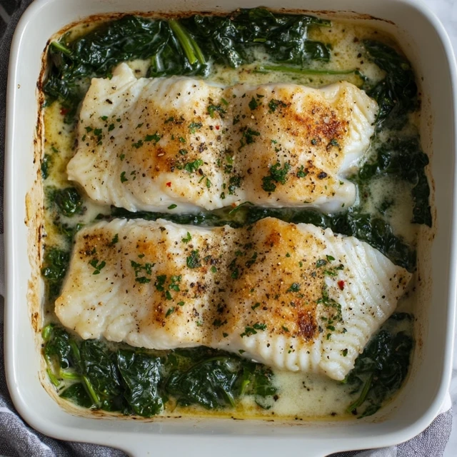 Baked cod and spinach