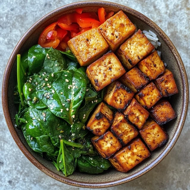 Baked Tofu and Spinach Bowl