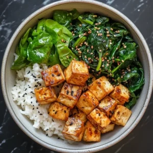 Baked Tofu and Spinach Bowl